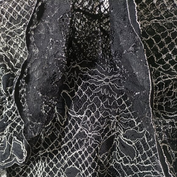 Zara Long Sleeve Lace Top XS Goth Floral Shoulder Overlay Black White Romantic - Picture 5 of 8